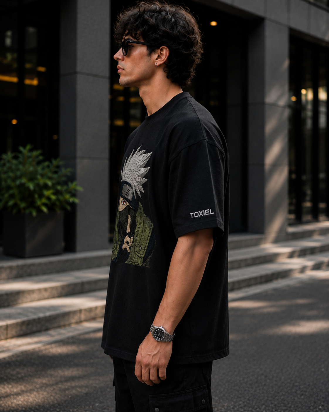 Kakashi Anime Embroidered Oversized T-Shirt