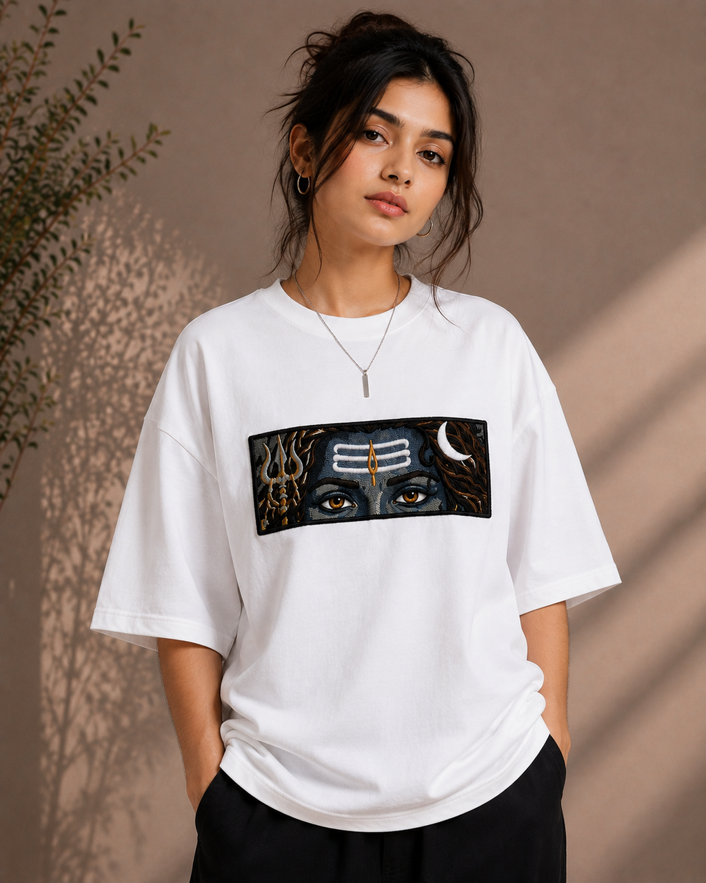 Premium Shiva Eyes Embroidery Oversized T-Shirt