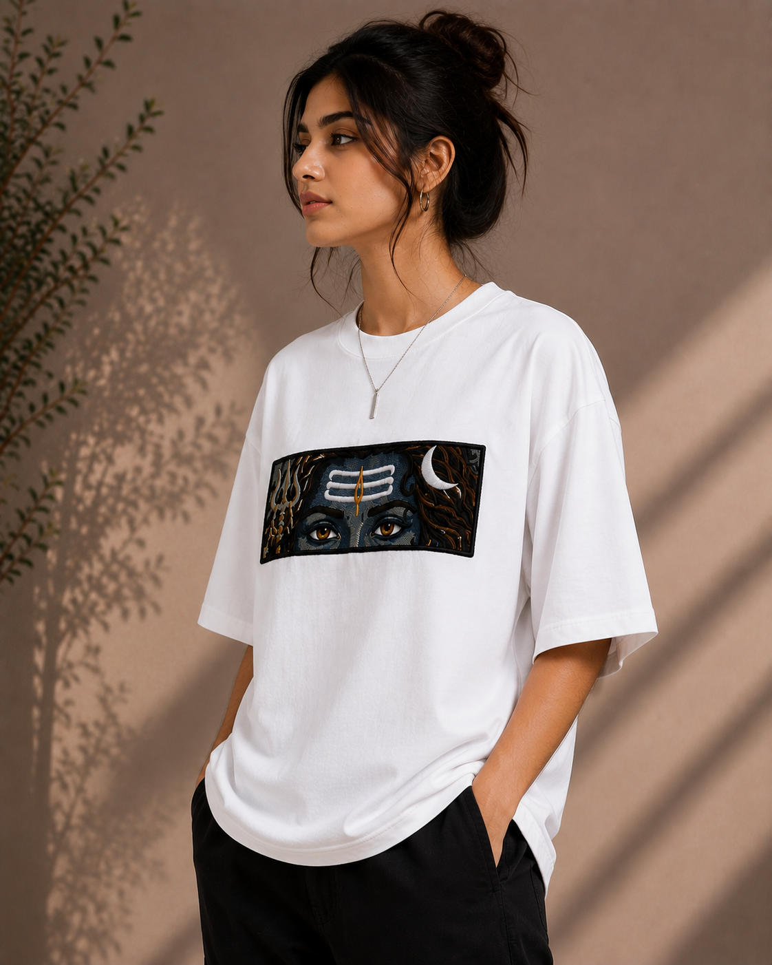 Premium Shiva Eyes Embroidery Oversized T-Shirt