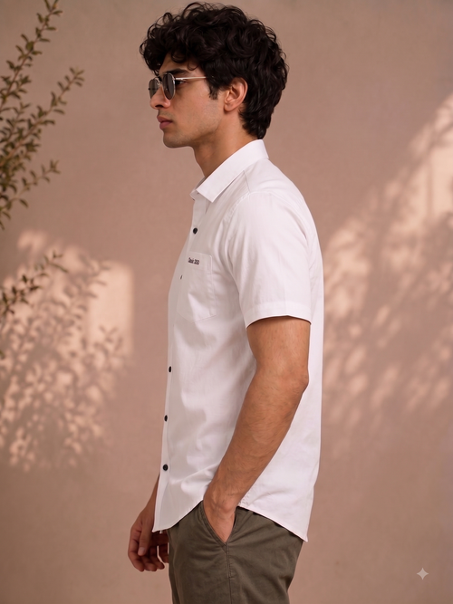 Classic 350 Premium Embroidered Men's Half Sleeve White Shirt
